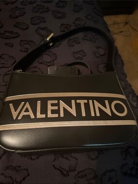 Valentino Black Shoulder Bag with Gold Logo Band